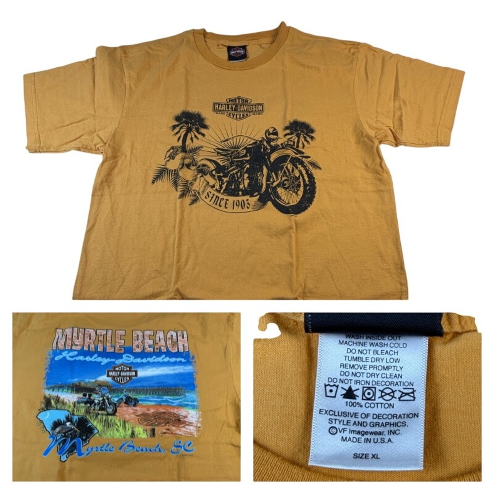 Harley Davidson Myrtle Beach SC Graphic T-Shirt Yellow Mens XL Made in USA